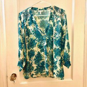 JOIE Sheer Silk Cantoria Blouse Multi Color Paisley Boho Hippie, size xs.